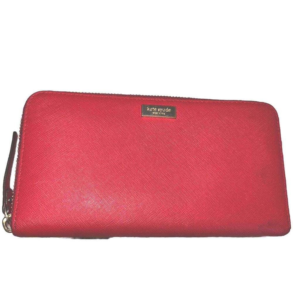 Kate Spade Red Jet Set‎ Leather Zip Around Wallet Organizer